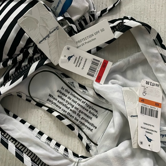 NWT striped zig zag bikini Tommy Bahama S bottoms XS top cinch string tie halter - Picture 5 of 14